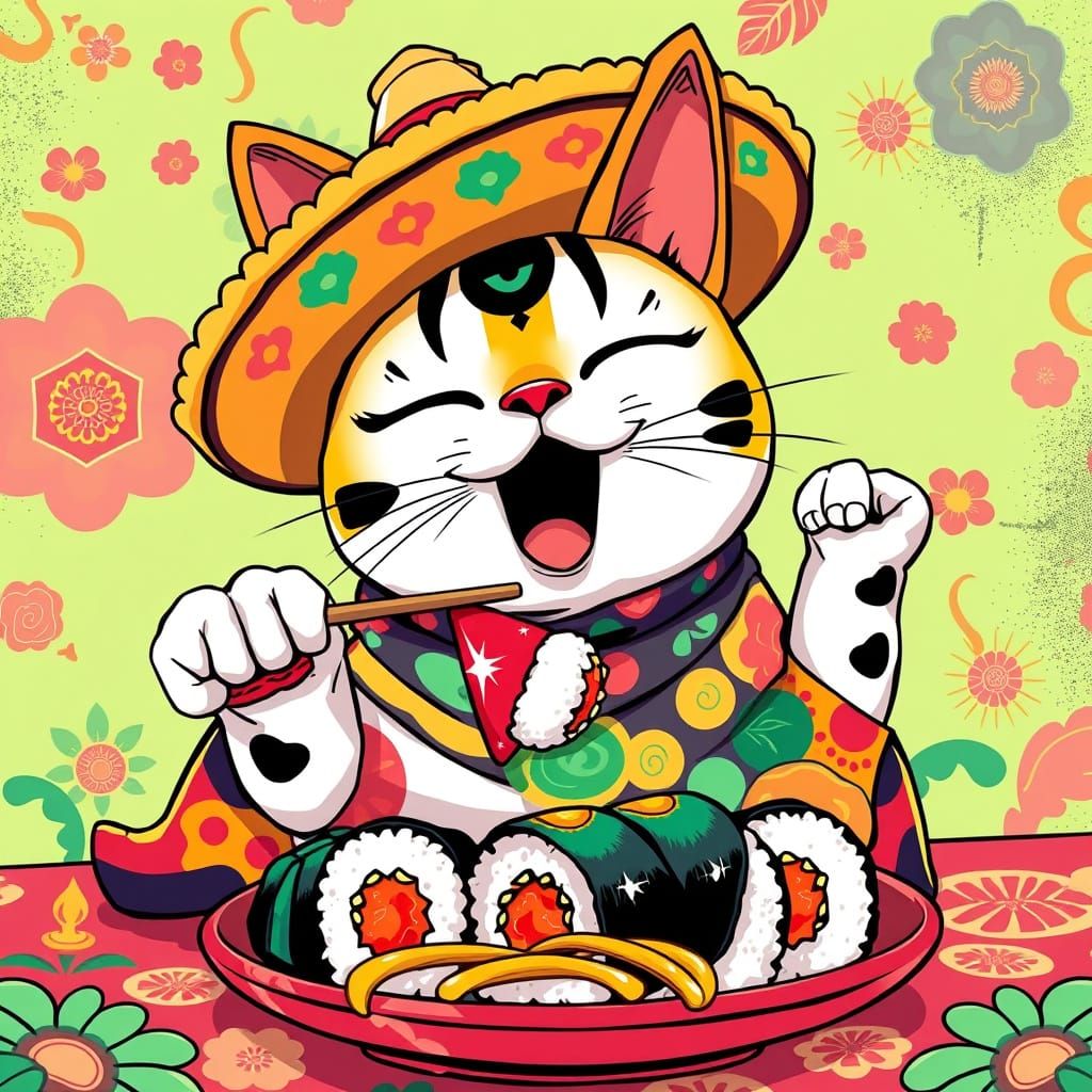 Maneki Neko in Vibrant Anime-Inspired Setting