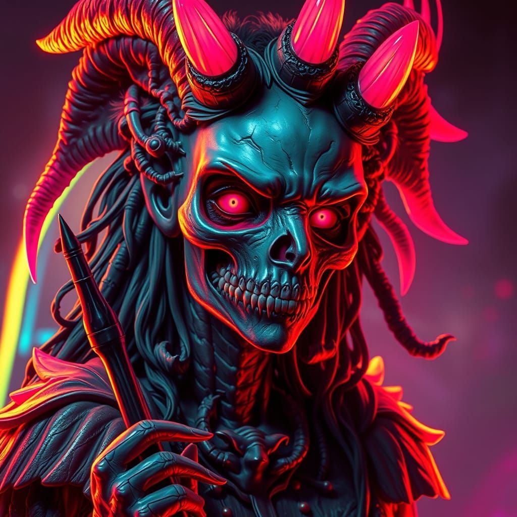 Dark Fantasy Harpy Necromancer in Vibrant 80's Neon