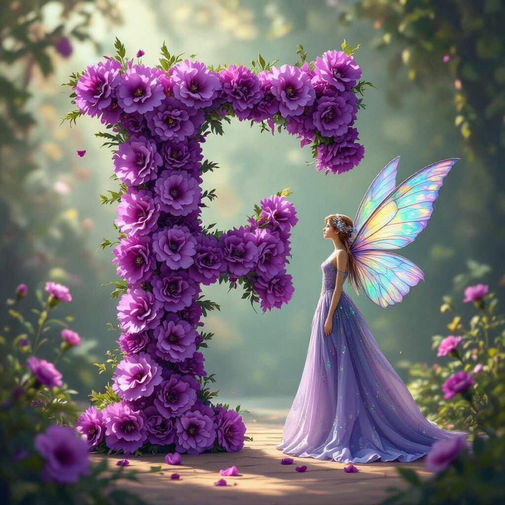 Purple Carnation Letter F with Ethereal Fairy