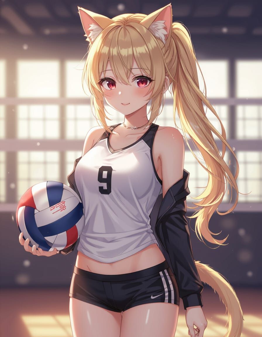 Neko Volleyball Girl in Guitar Practice Outfit