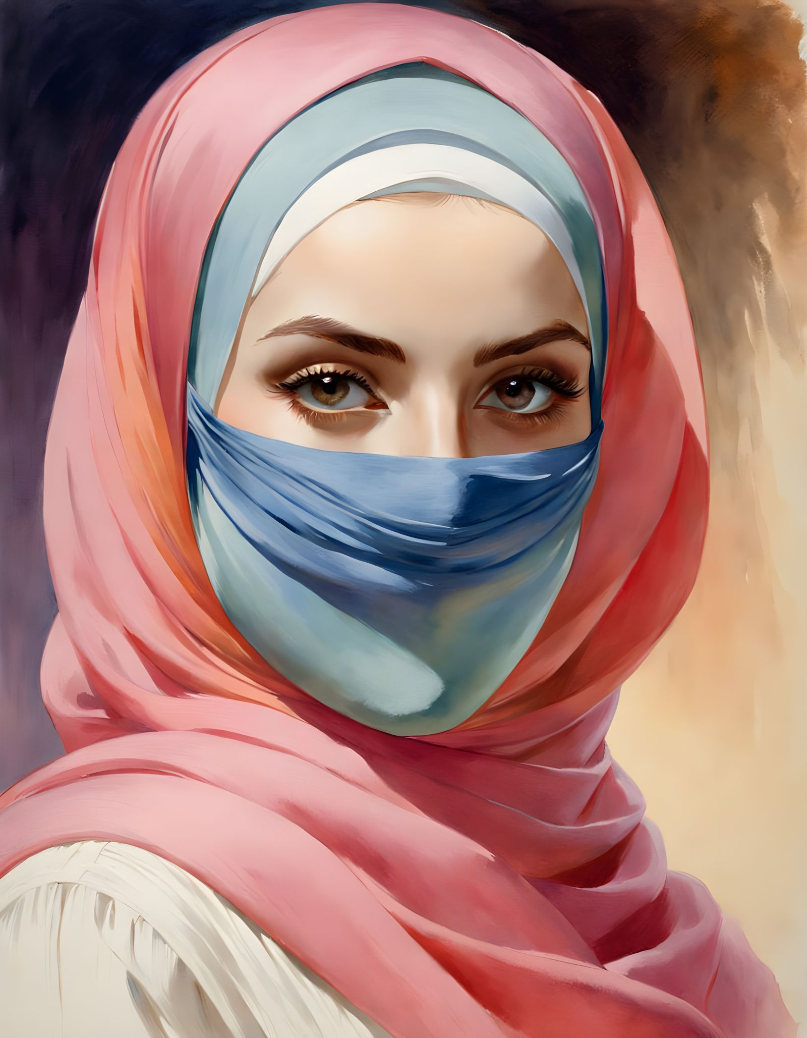 A Watercolor Portrait of a German Woman in a Vibrant Hijab