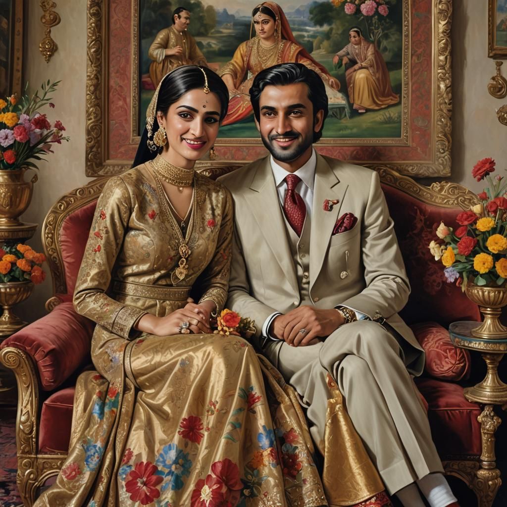 Pakistani Countess Holding Landscape Painting