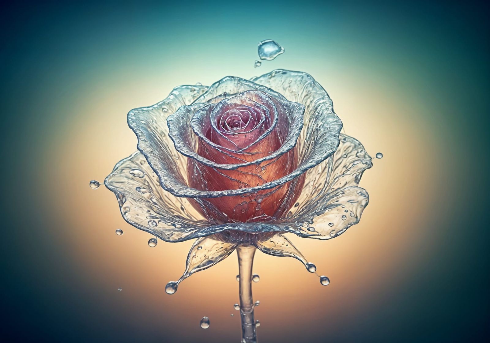 Ethereal Rose Formed from Luminous Water Droplets