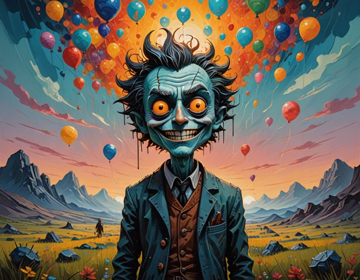 Psychopath's Happy Face in Surreal Radiumpunk Landscape