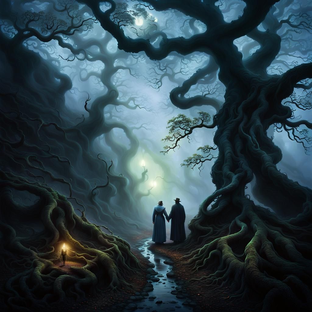 Ethereal Couple in a Dark Surreal Realm