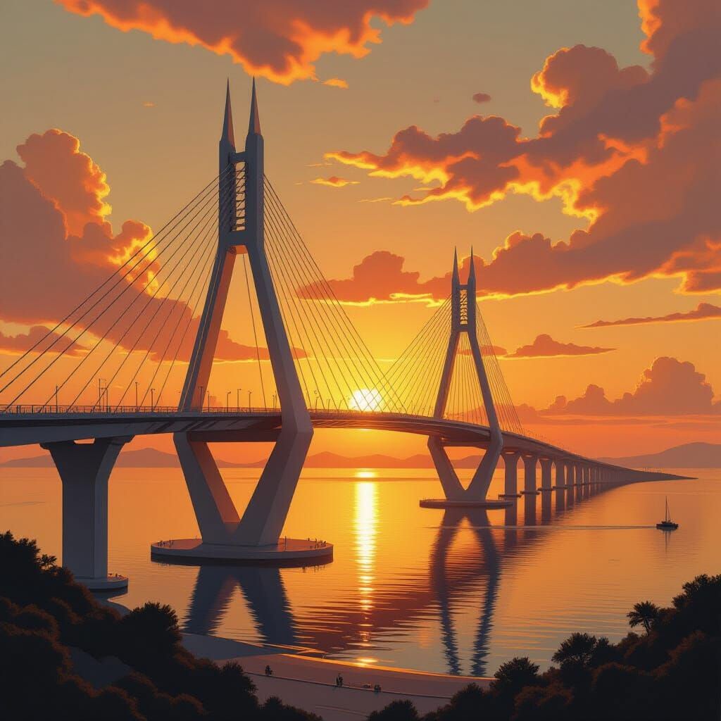 Futuristic Bridge to Africa at Golden Sunset