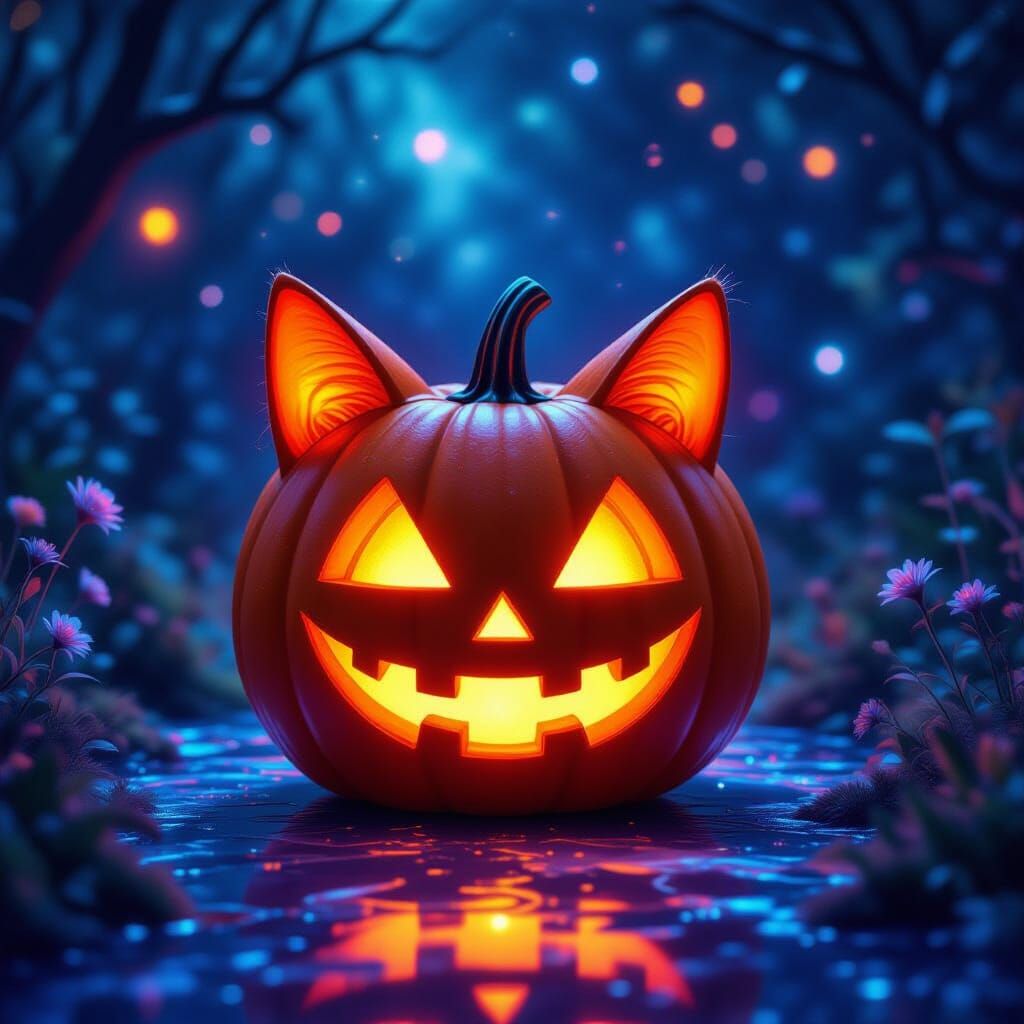 Cat Jack-o-Lantern with Astral Cosmic Art Style