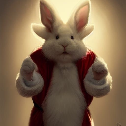 Festive Rabbit Portrait in Santa Claus Outfit