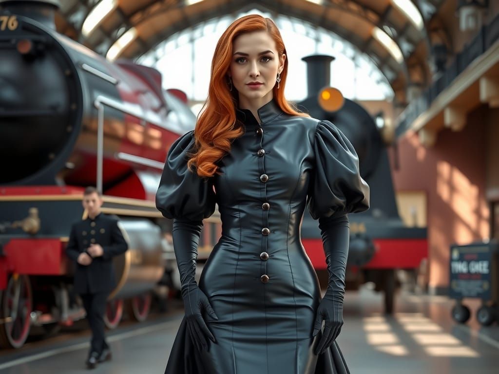 A woman stands confidently, adorned in an exquisite black la...