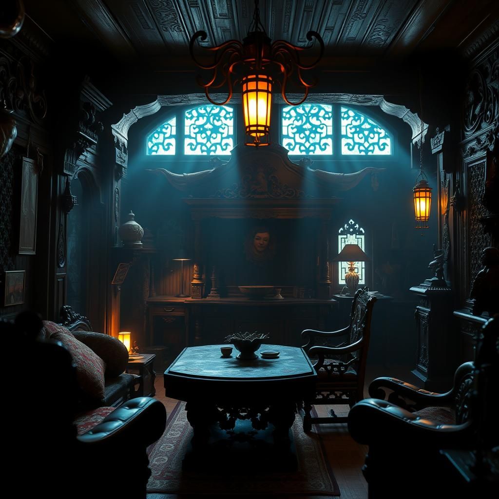 Intricate Wood Carving Home with Cinematic Lighting