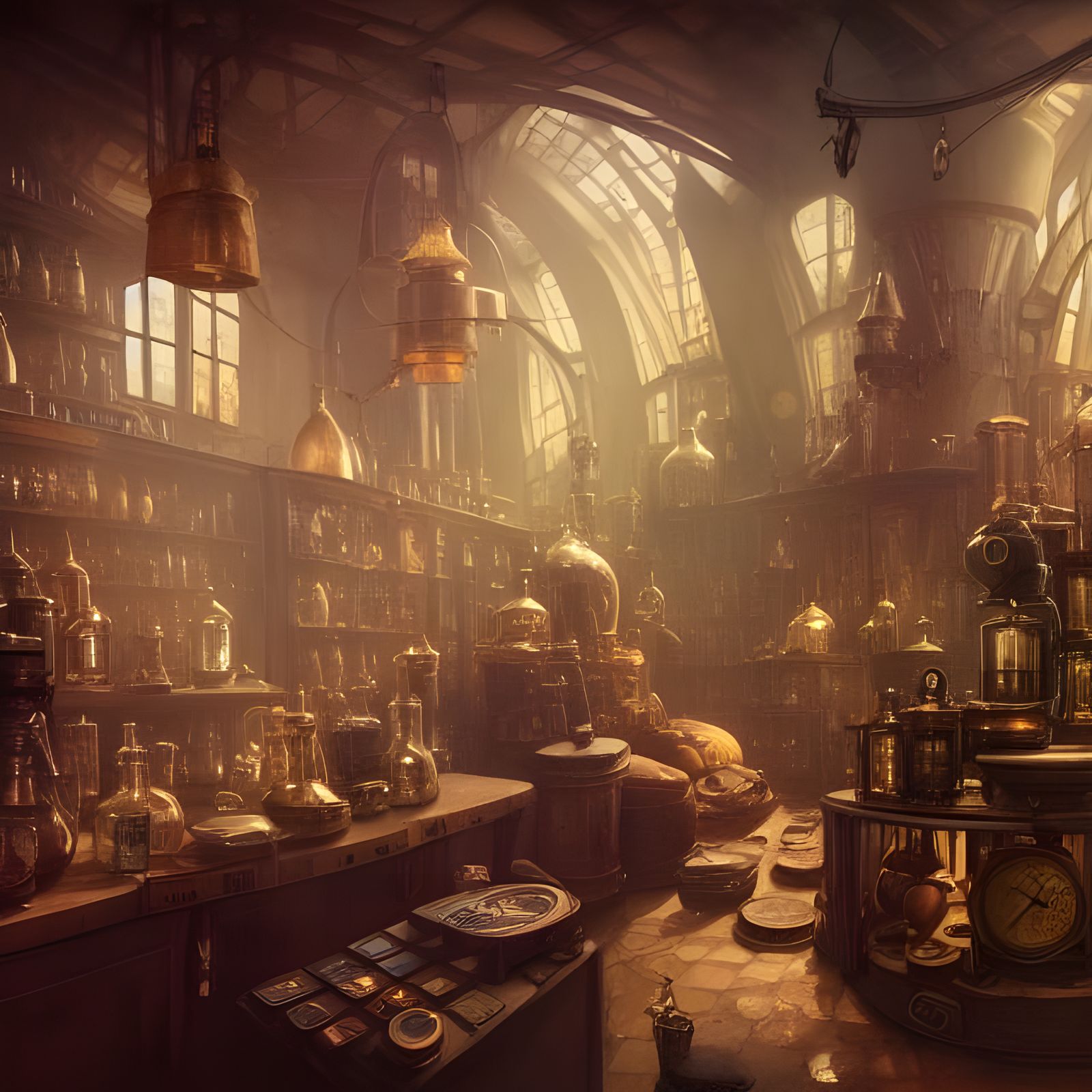 Inside a  potions alchemist shop
