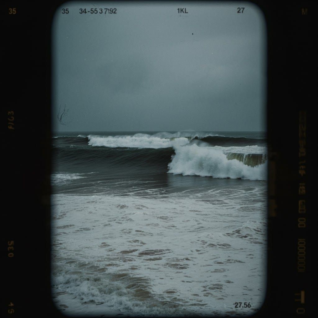 Dramatic Waves Crashing: Cinematic Film Still