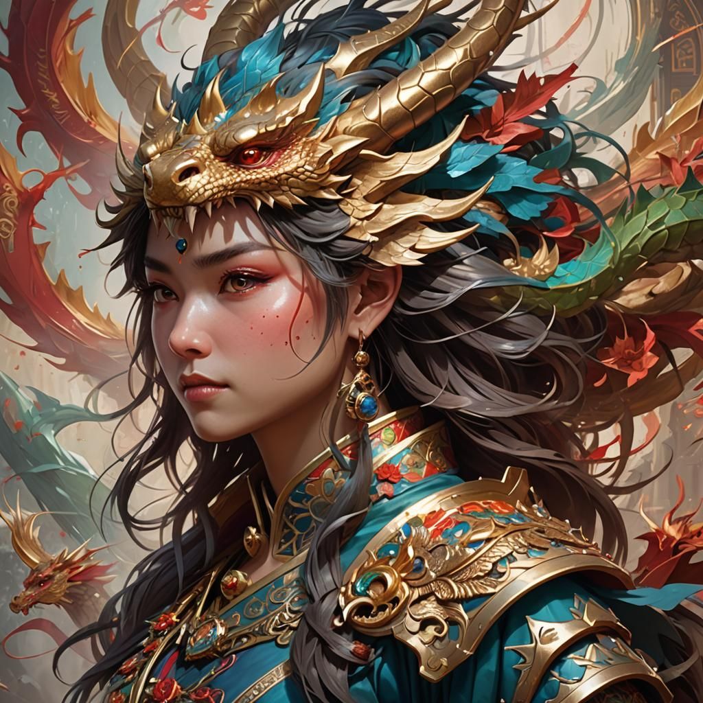 Year of the Dragon Portrait in Art Nouveau Style