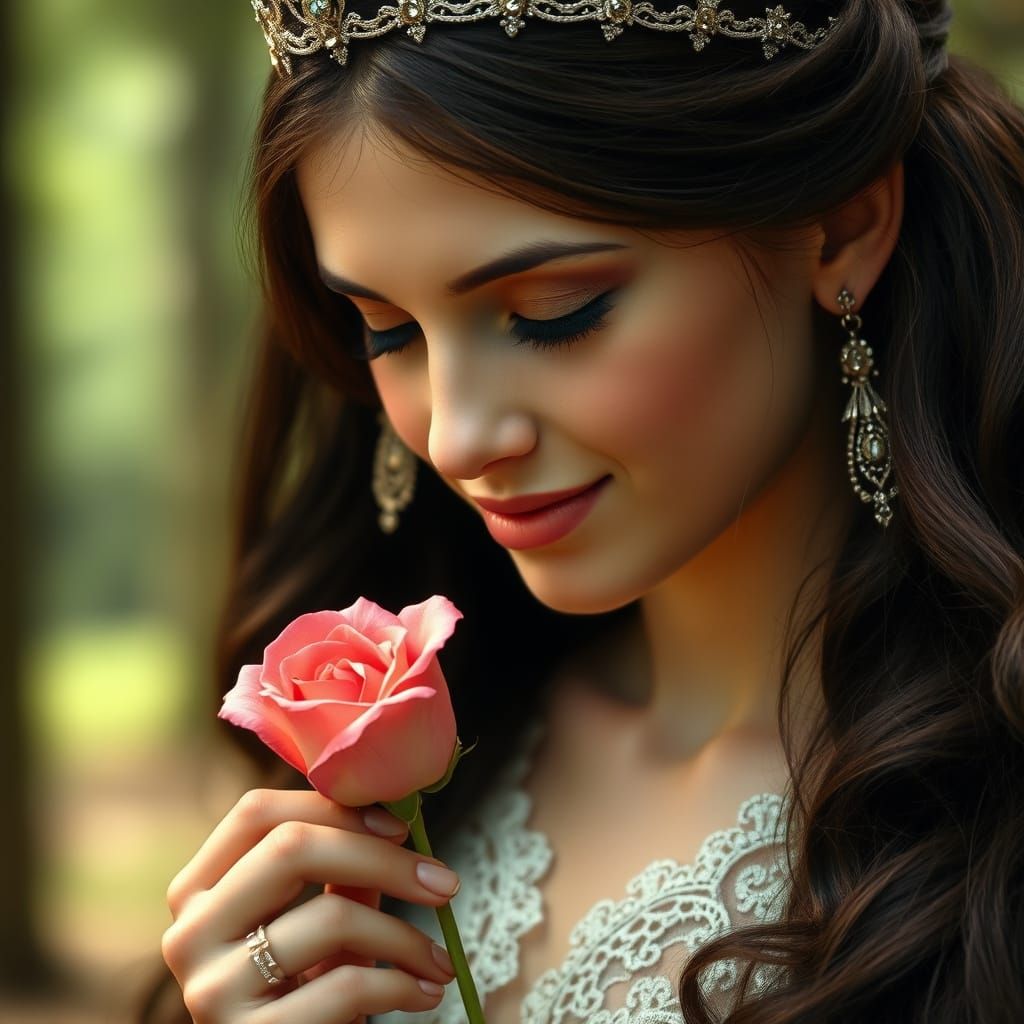 A Renaissance Princess with Porcelain Skin and Delicate Feat...