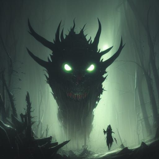 Demonic Creature Lurking in Darkness: Dark Fantasy Concept A...
