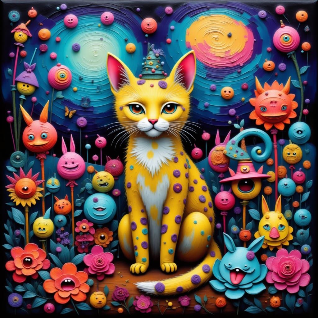 Surreal Cat with Abstract Acrylic Oddities