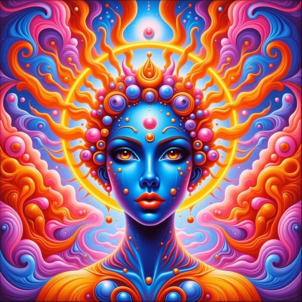 Surreal Cosmic Being Emerges in Vibrant 1970s-Inspired Aesth...