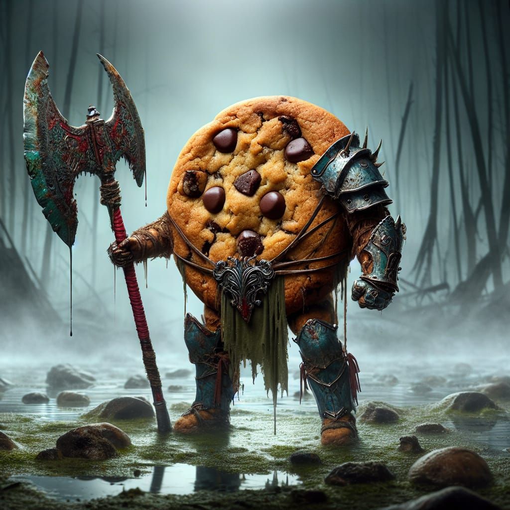 Armored Cookie Warrior in Dystopian Swamp