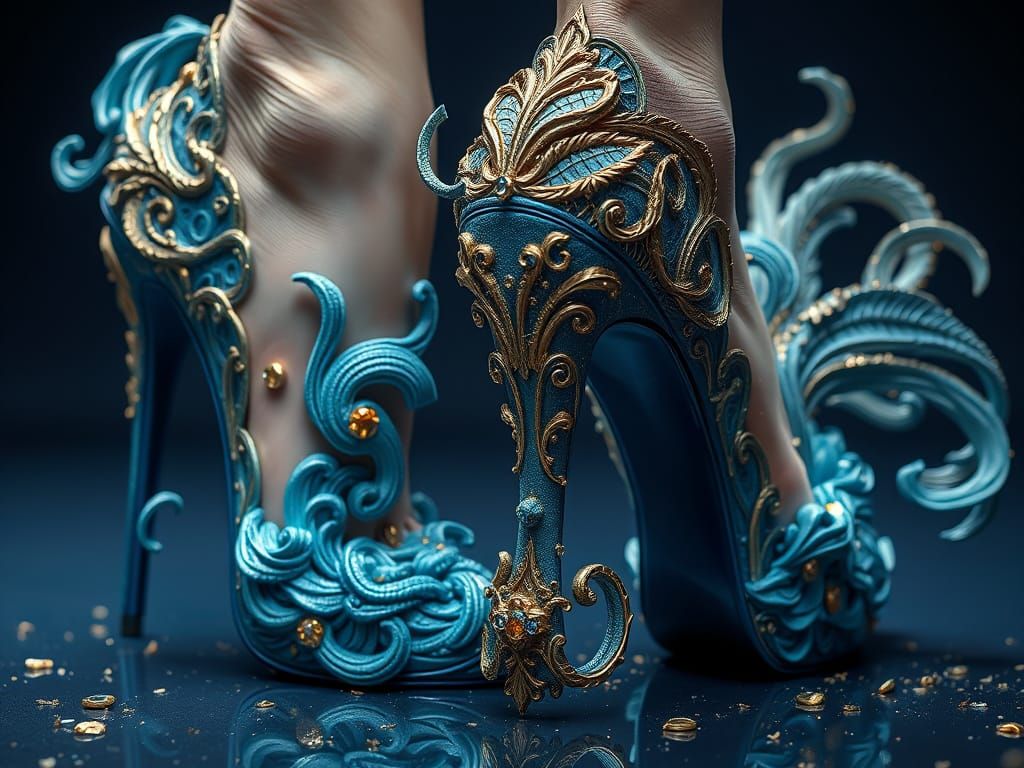 Ornate High-Heeled Shoes with Sculpted Details