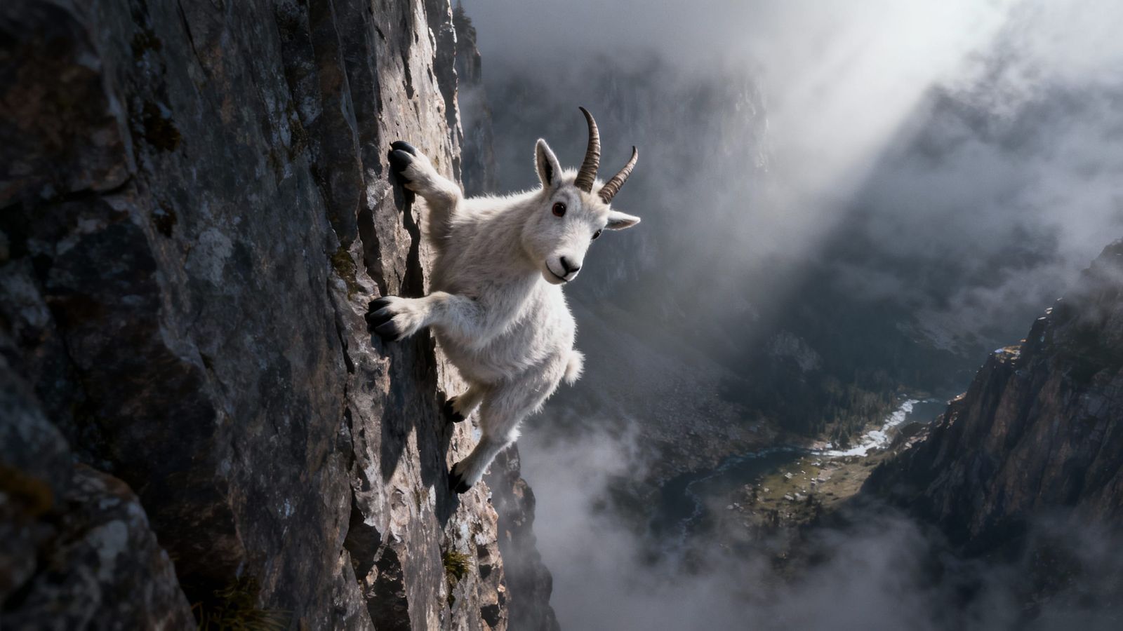 Adorable Rocky Mountain Goat Clinging to Cliff Edge