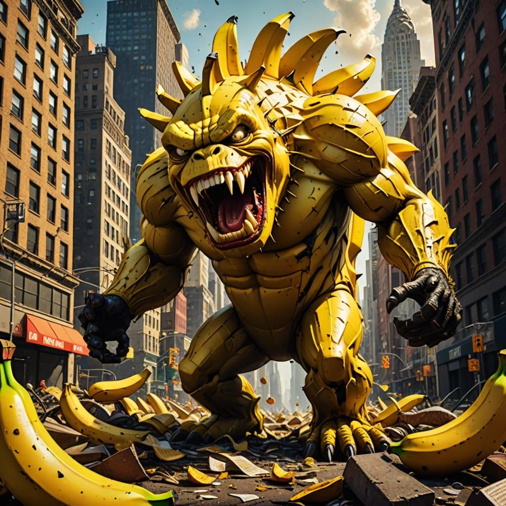 Giant Banana Monster Crushes New York: Comic Style