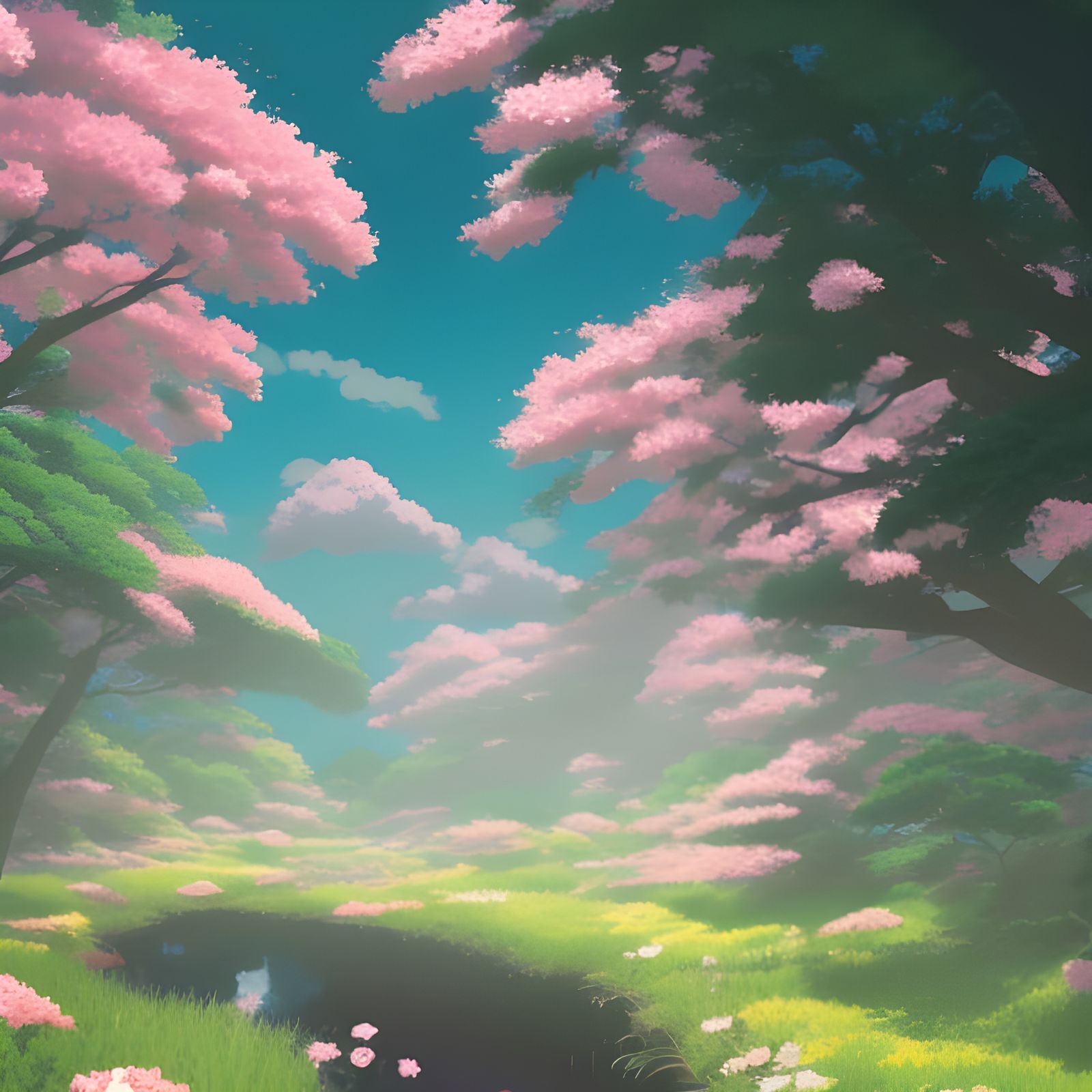 Cherry Blossoms in Anime Style, Ghibli Key Visual