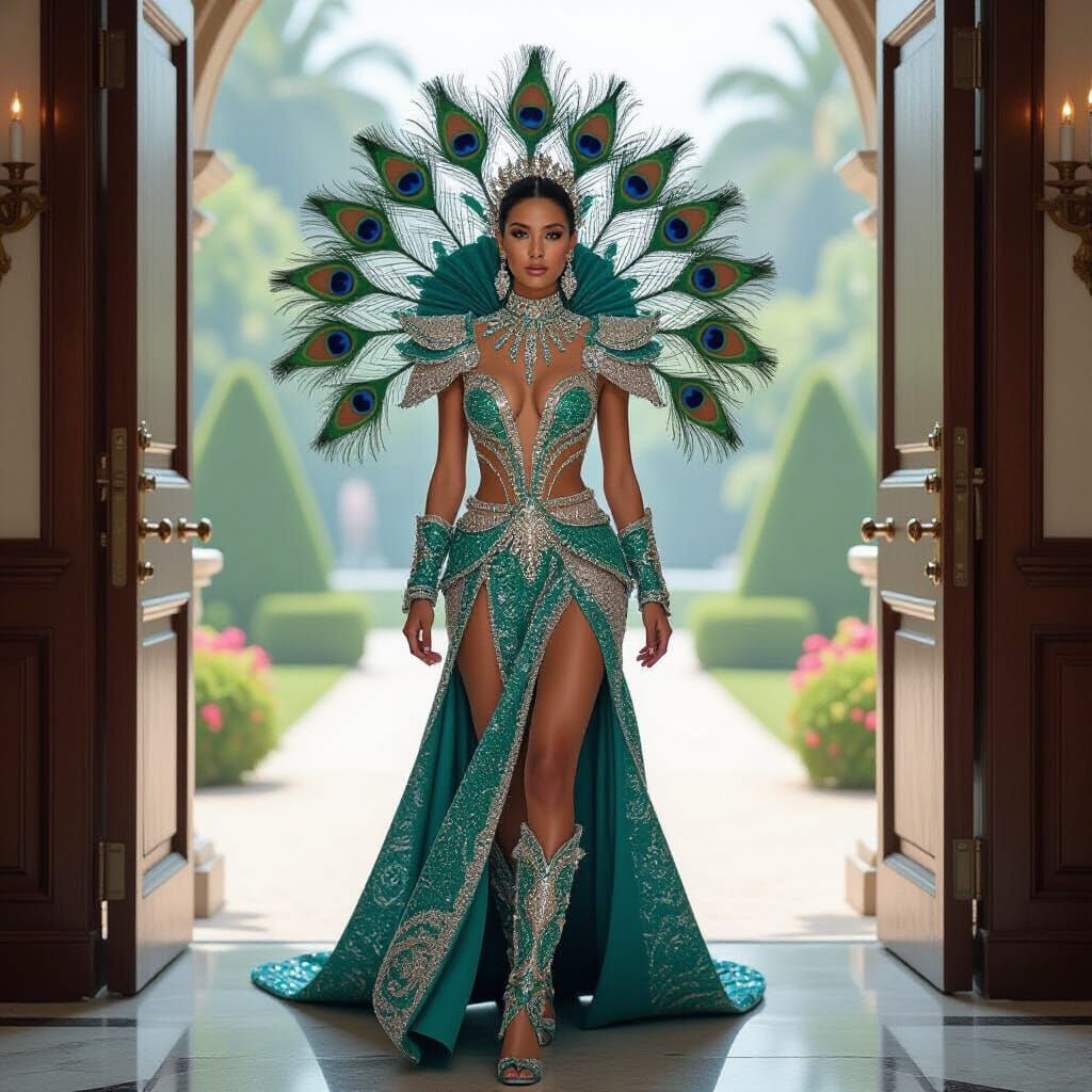 Woman in Needle Costume at Gala, Digital Art