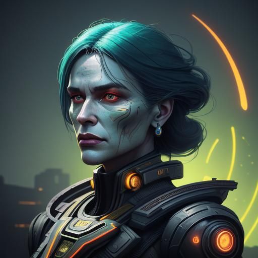 Intricate Woman with Dramatic Expression in Futuristic Style