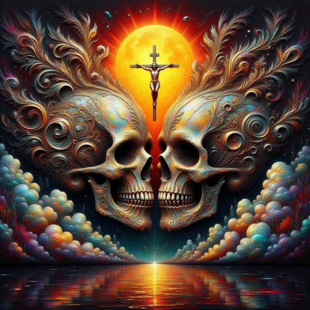 Detailed Skulls and Hearts with Holy Cross in Sunshine