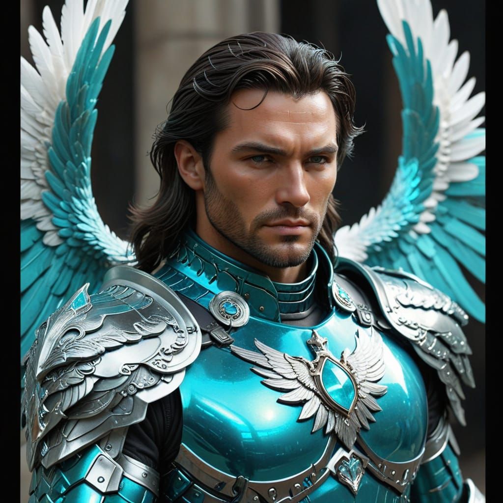 Platinum Angel General in Turquoise Armor