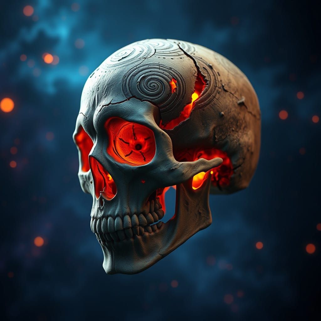 Weathered Human Skull in Splendid Dark Fantasy Art