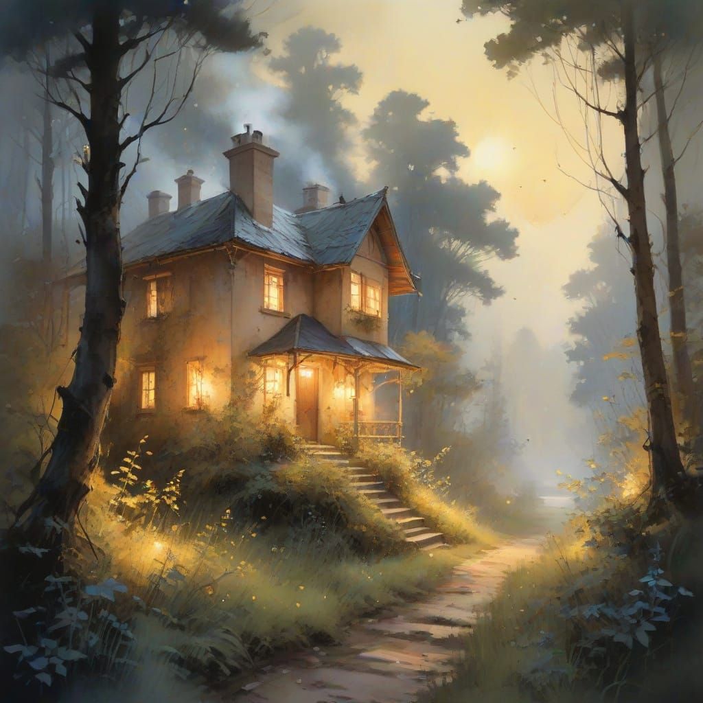 Ethereal Whimsy in a Dreamy Forest Landscape