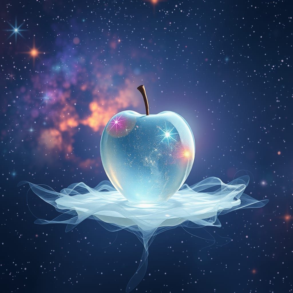 Stellar Glass Apple Being in Ethereal Cosmos