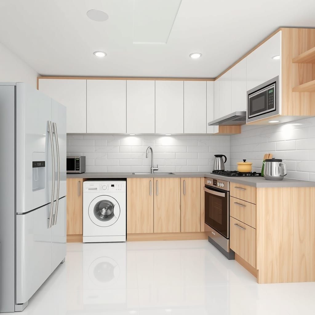 Modern Scandinavian Kitchen Design with Wood and White Cabin...