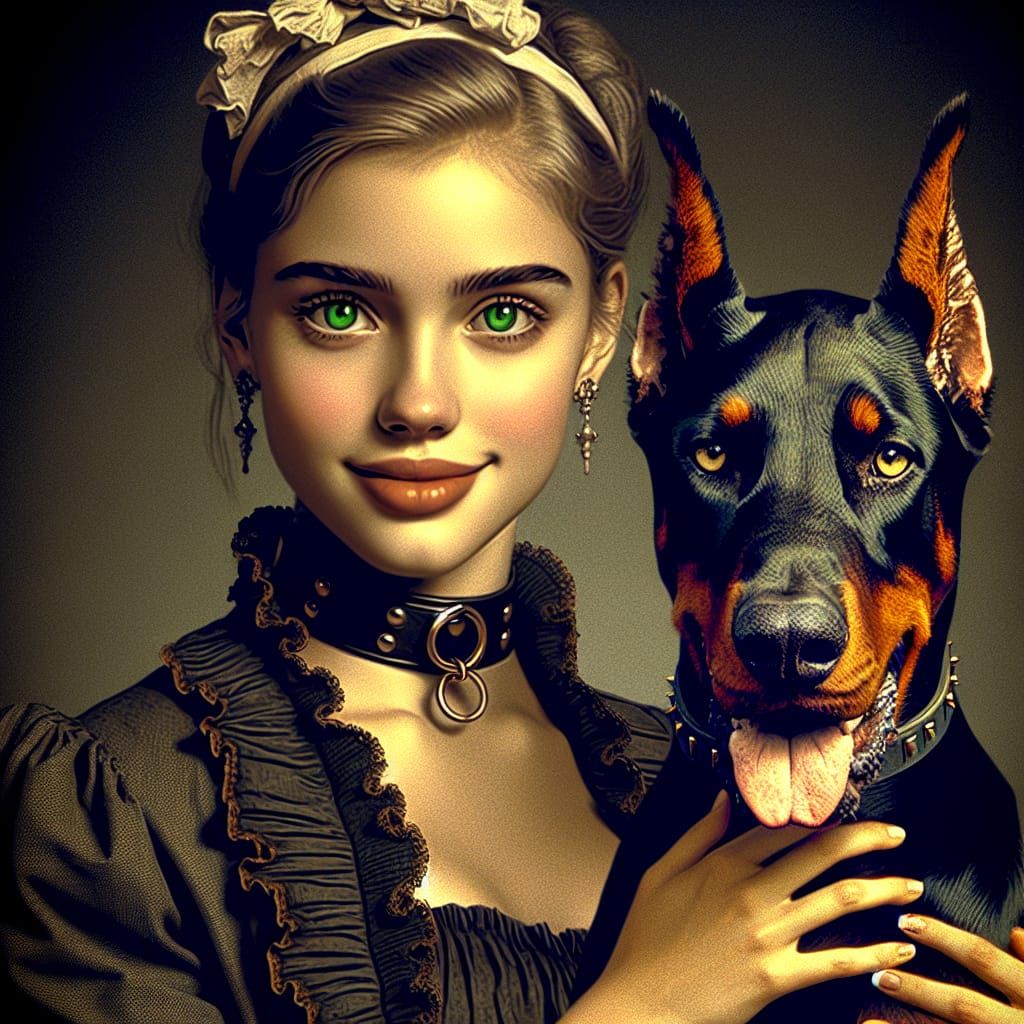 Woman with Doberman in Post-Apocalyptic Symbolist Art