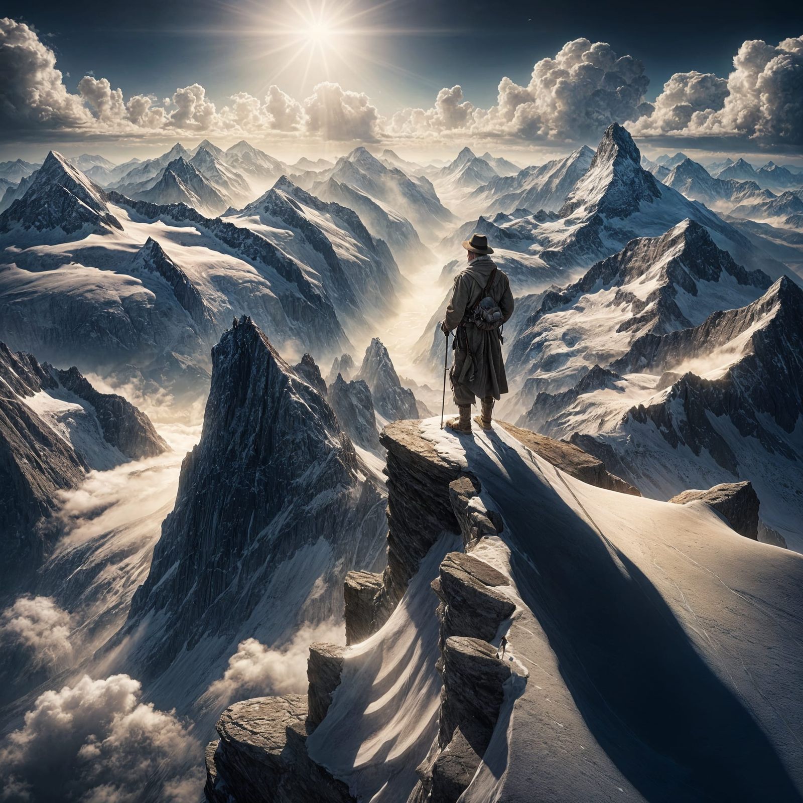 Mountaineer Summit View in Swiss Alps