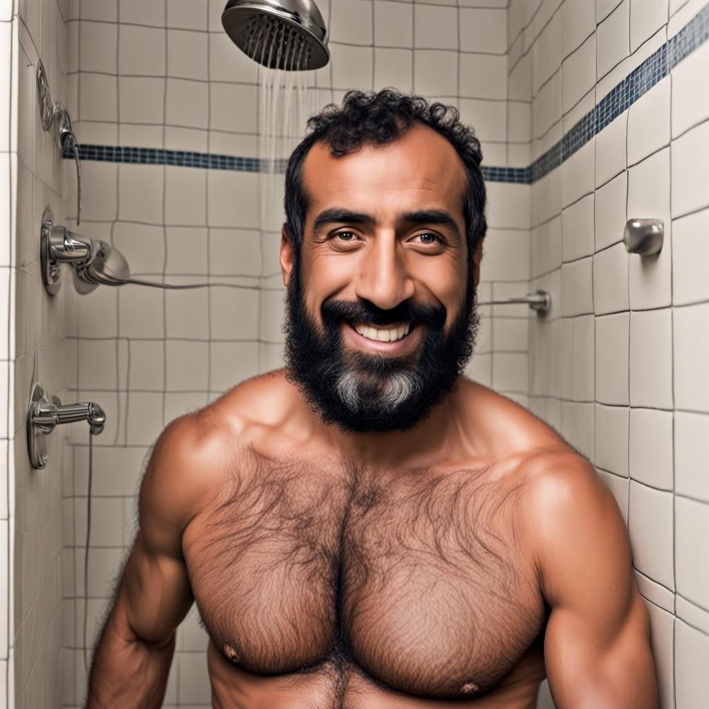 Hairy Rugby Player in Shower: AI Generated