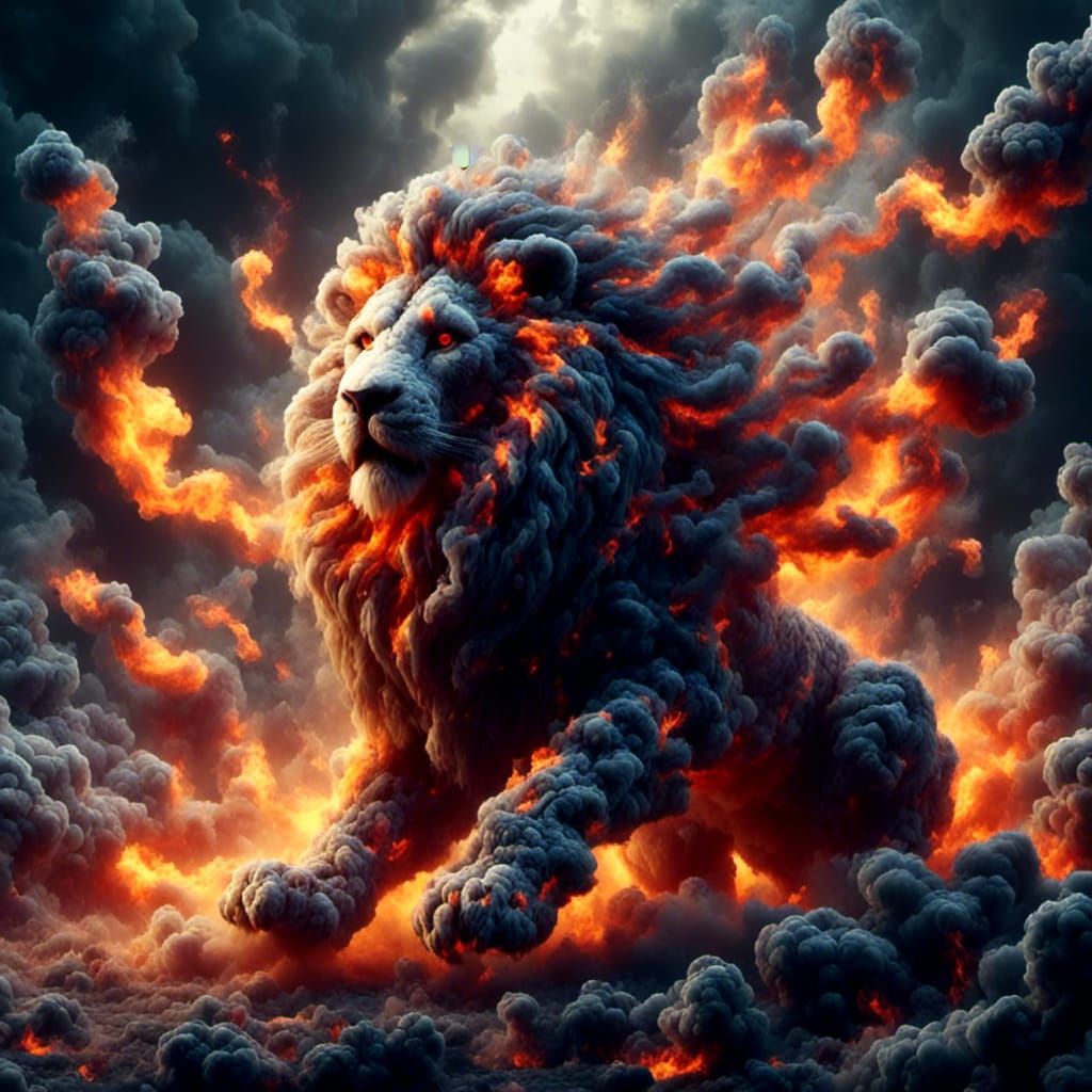 Fiery Lion Patrols Territory in Fantasy Concept Art