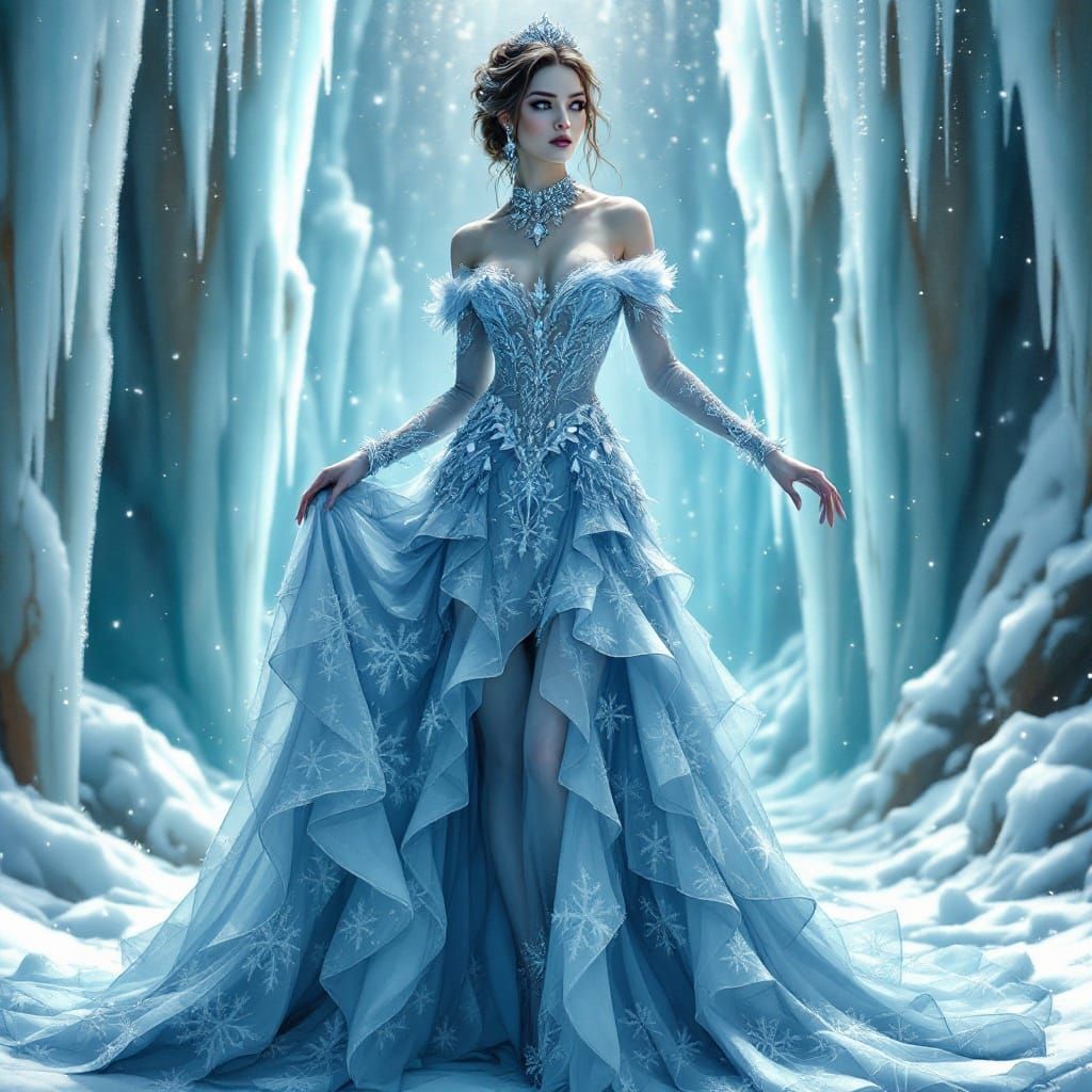 Regal Princess in Icy Wonderland Gown with Frosty Accents