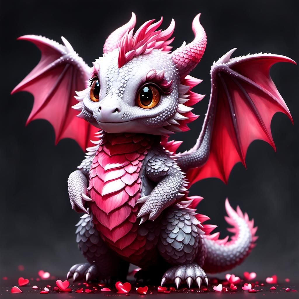 Cute Pink Chibi Dragon Digital Painting