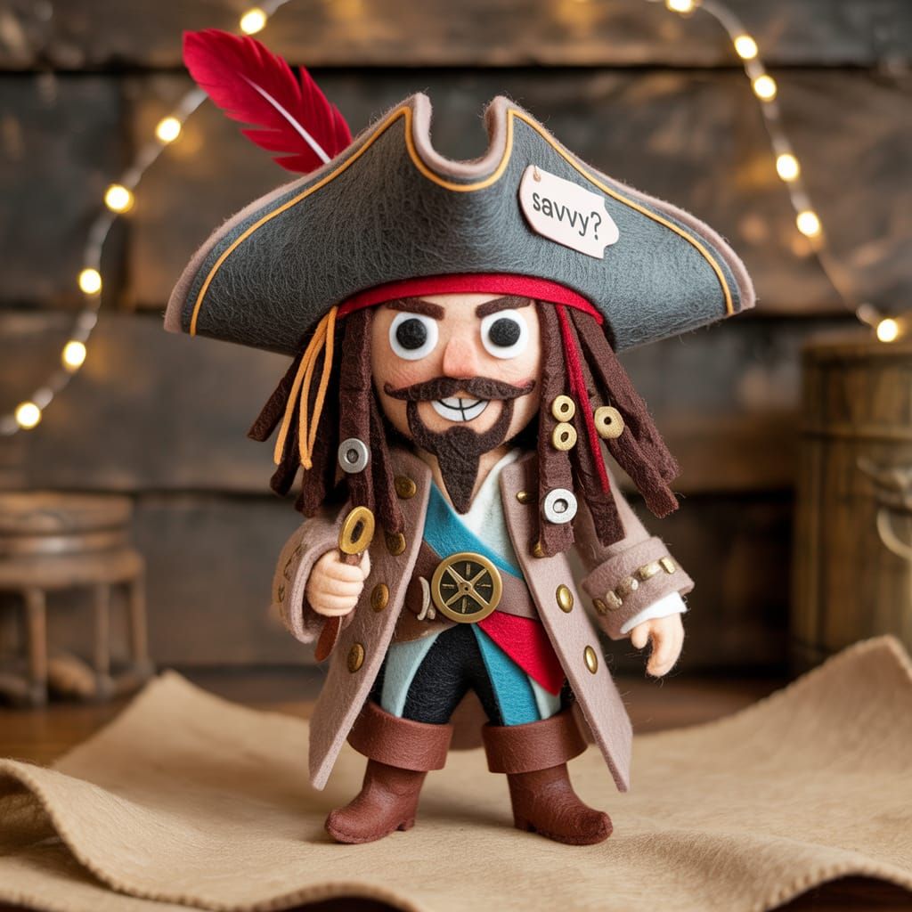 Handcrafted Felt Figurine of Captain Jack Sparrow