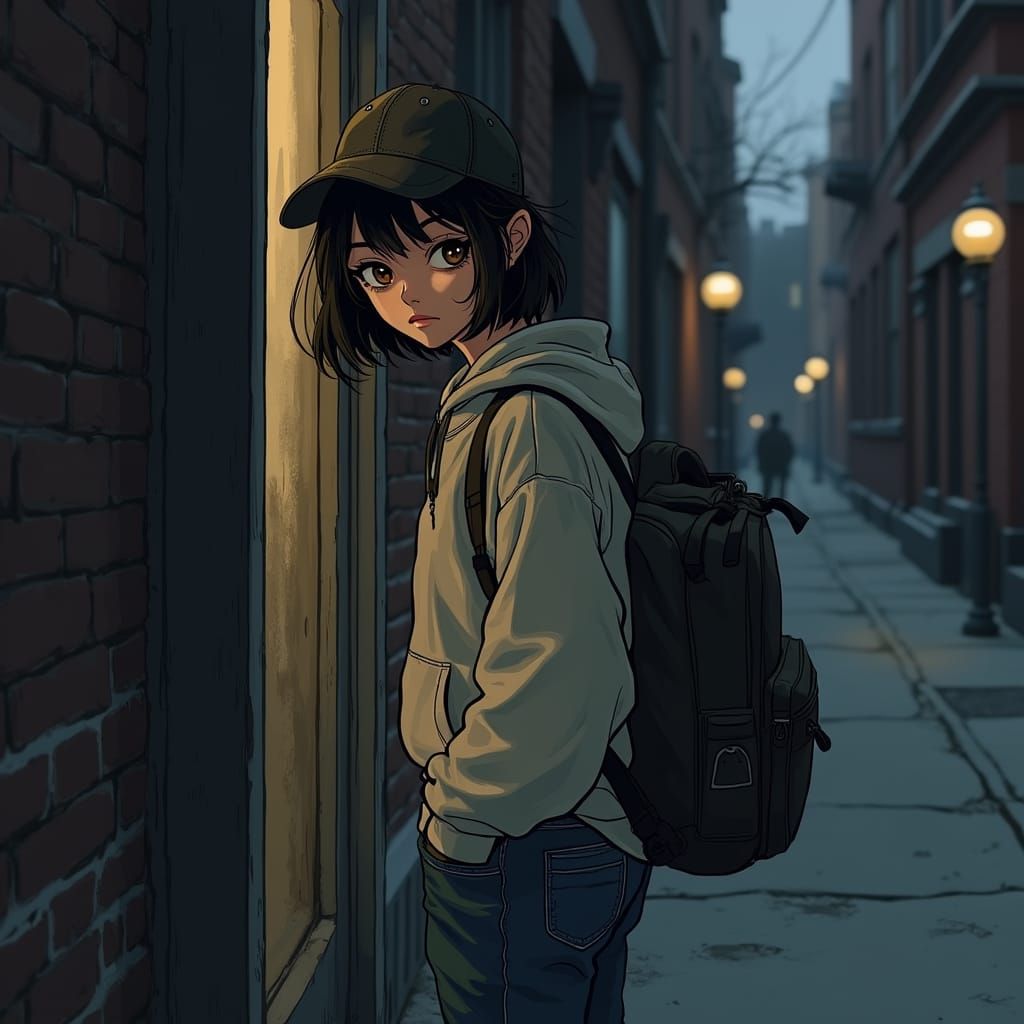 Woman in Alleyway: Moody Realism