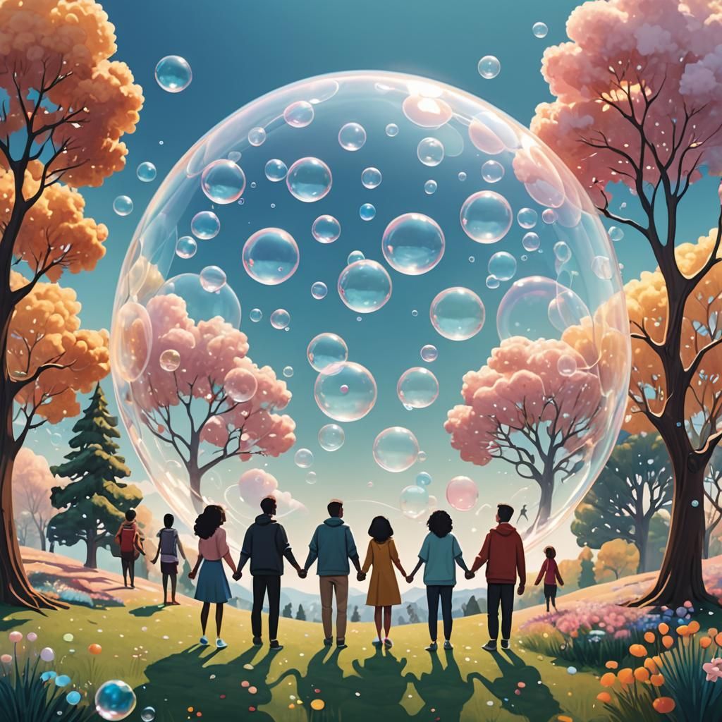 Surreal Bubble Friends in a Dreamy Landscape