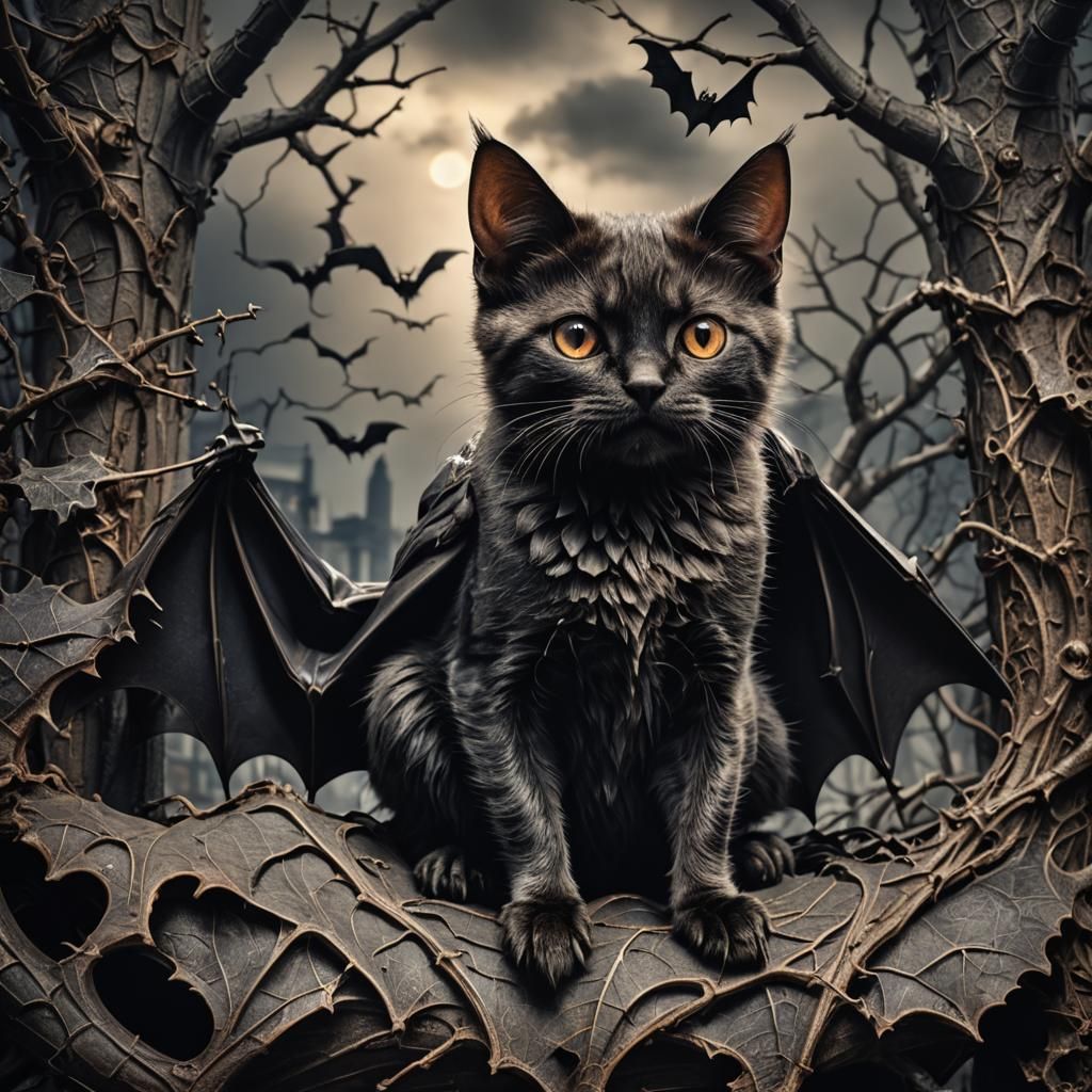 Hyperrealistic Bat Cat with Intricate Details