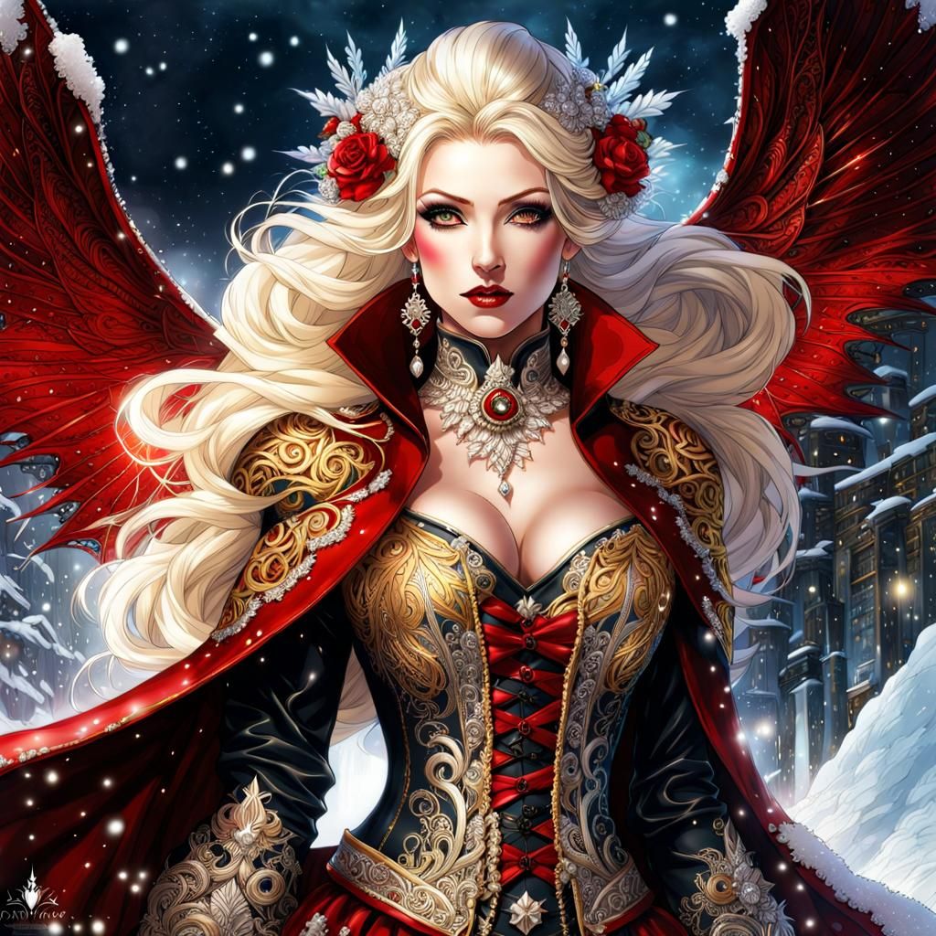 Gothic Snow Queen with Japanese Features in Dieselpunk Style