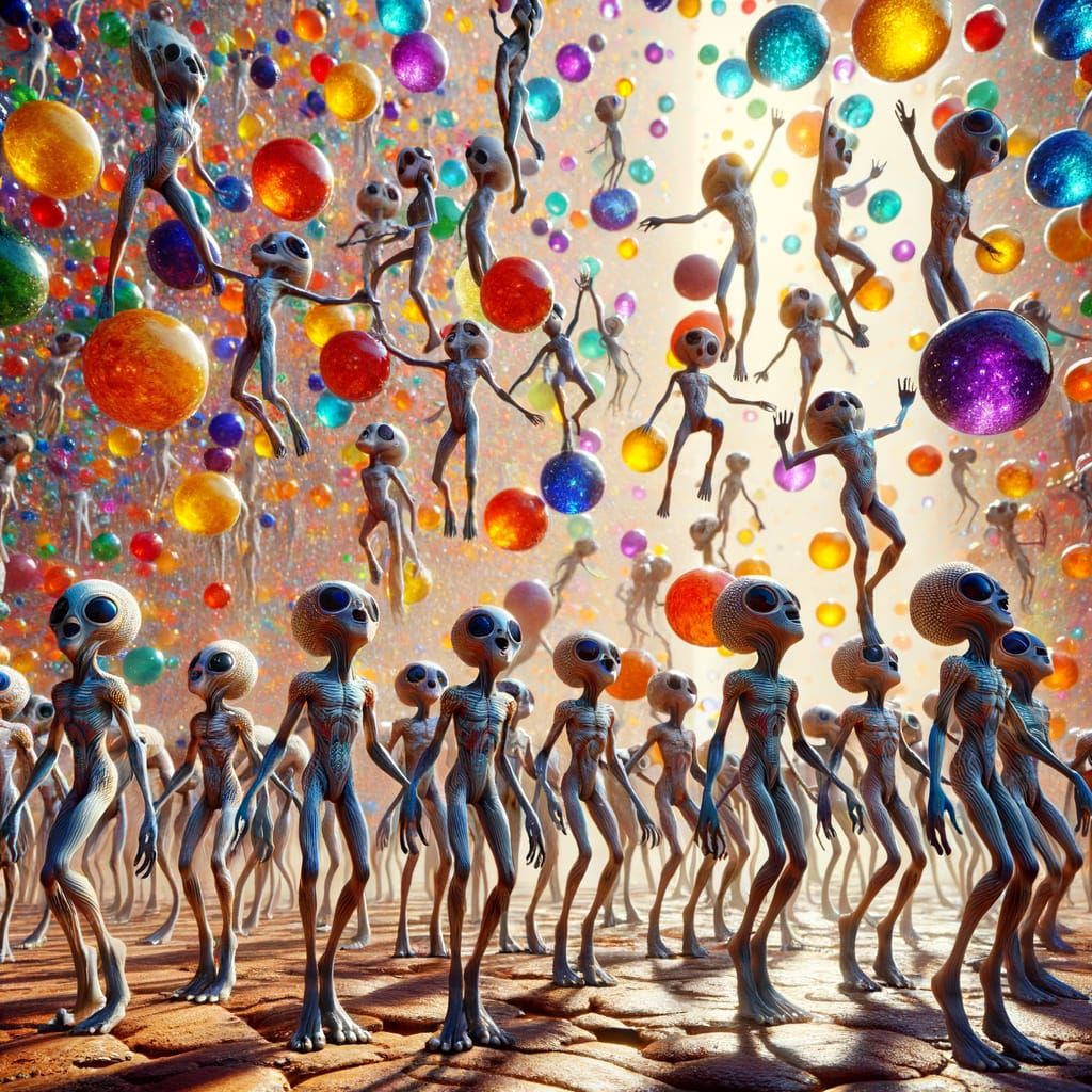Psychedelic Alien Celebration in an Ancient Wonderland