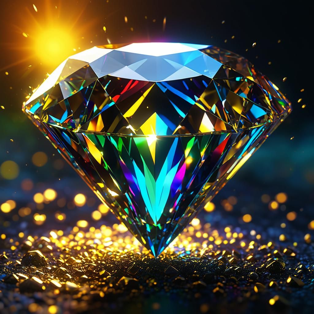 Rainbow Diamond in Golden Light: 8K Fantasy Art