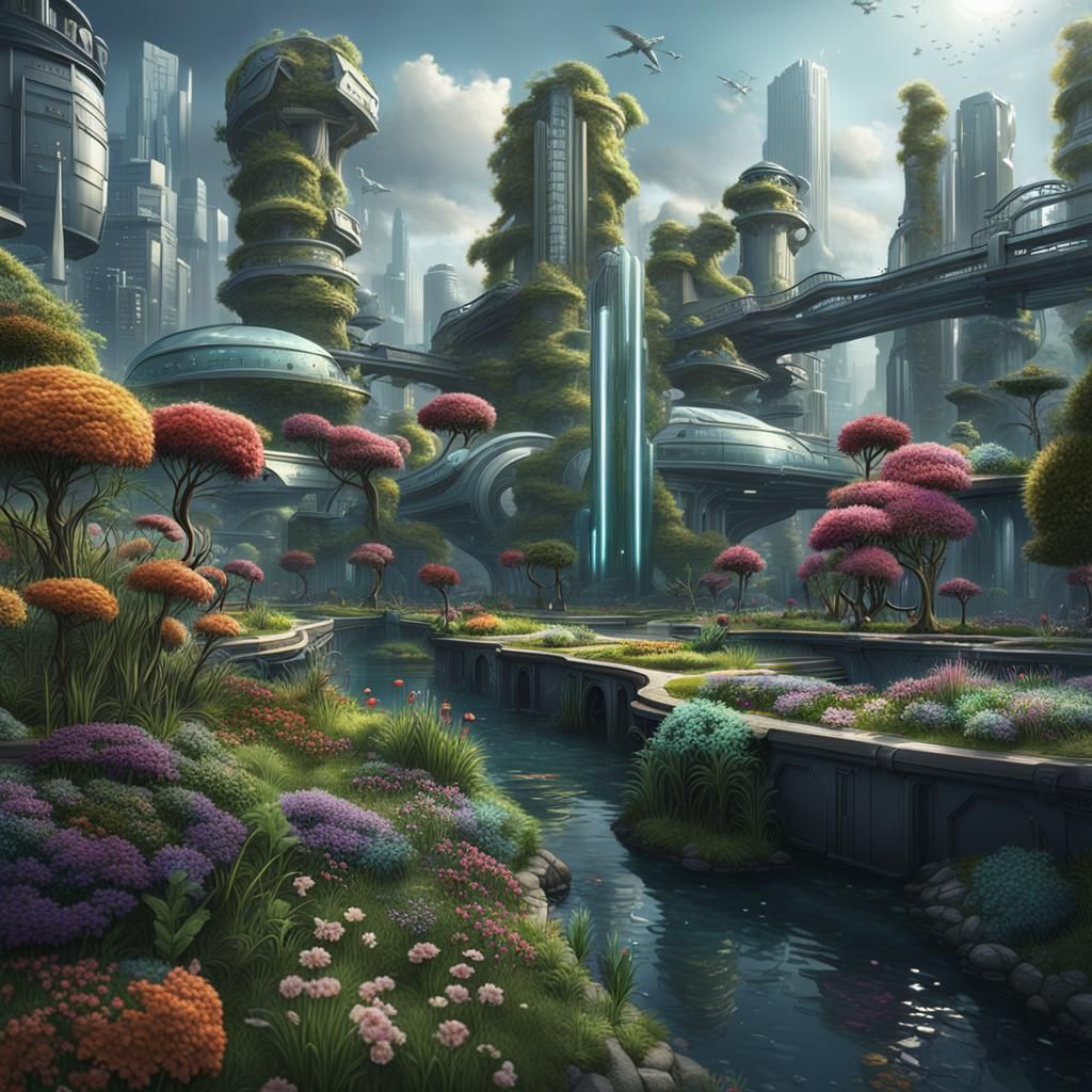 Utopian Sci-Fi Cityscape with Natural Elements