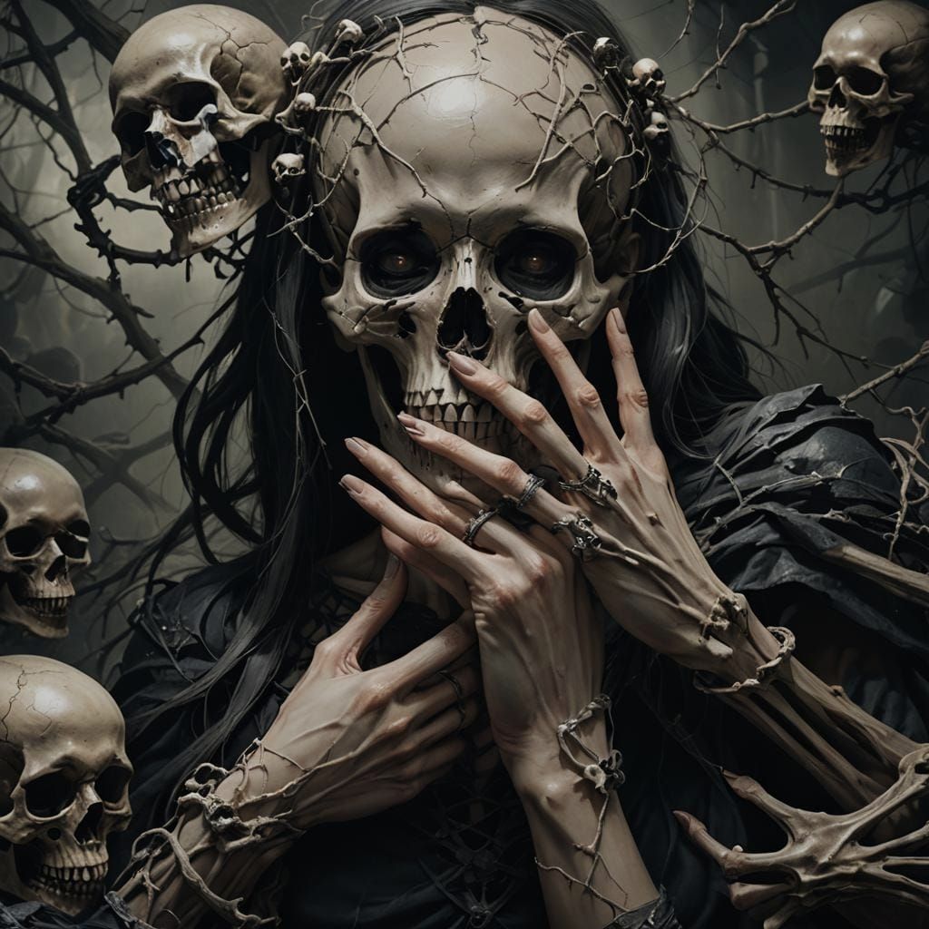 Ethereal Giant Hands Embrace Woman