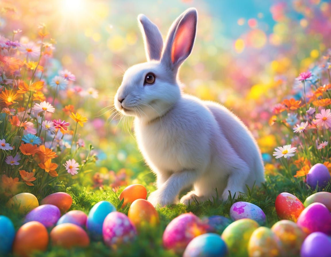Whimsical Easter Bunny in a Vibrant Spring Field